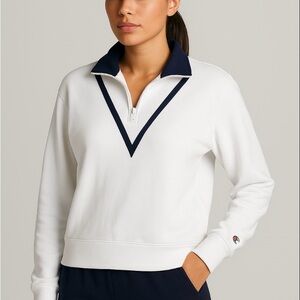 Champion White and Navy Zip-Up Top